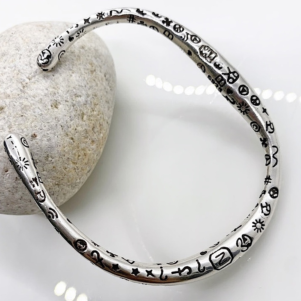 Irregular Graffiti Sterling Silver Bangle Cuff Bracelet